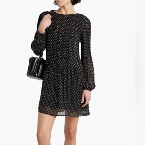 Maje 'Rockito' Black Pleated Polka Dot Long Sleeve Shift Dress